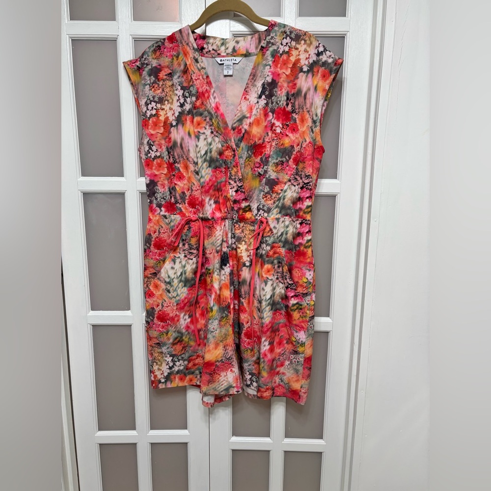 Athleta Floral Wrap Romper Small Luxury Resort Chic Sleeveless